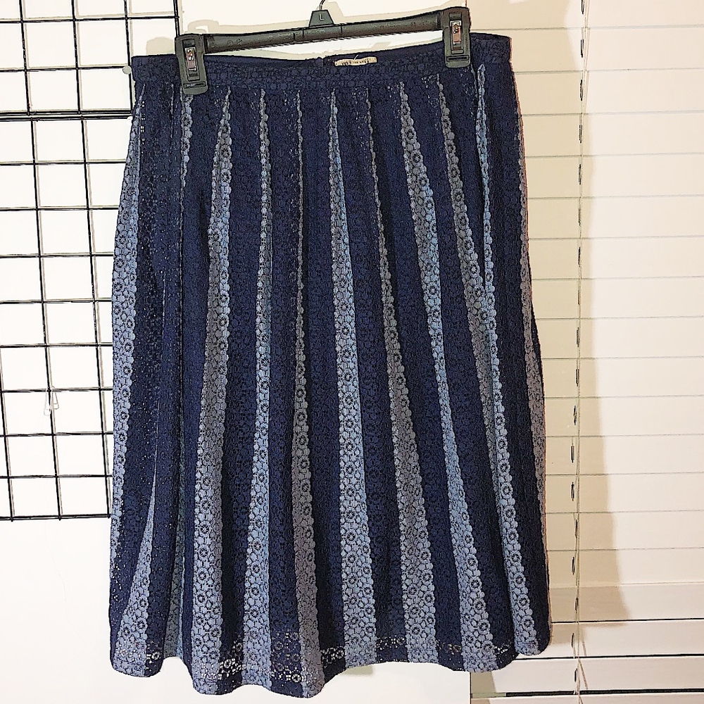 Lace Detailed | Navy and Baby Blue Striped Dress